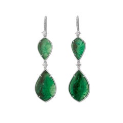 Muzo Emerald Colombia Emerald White Diamonds 18K White Gold Drop Earrings