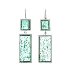 Muzo Emerald Colombia White Diamonds 18K White Gold Drop Earrings