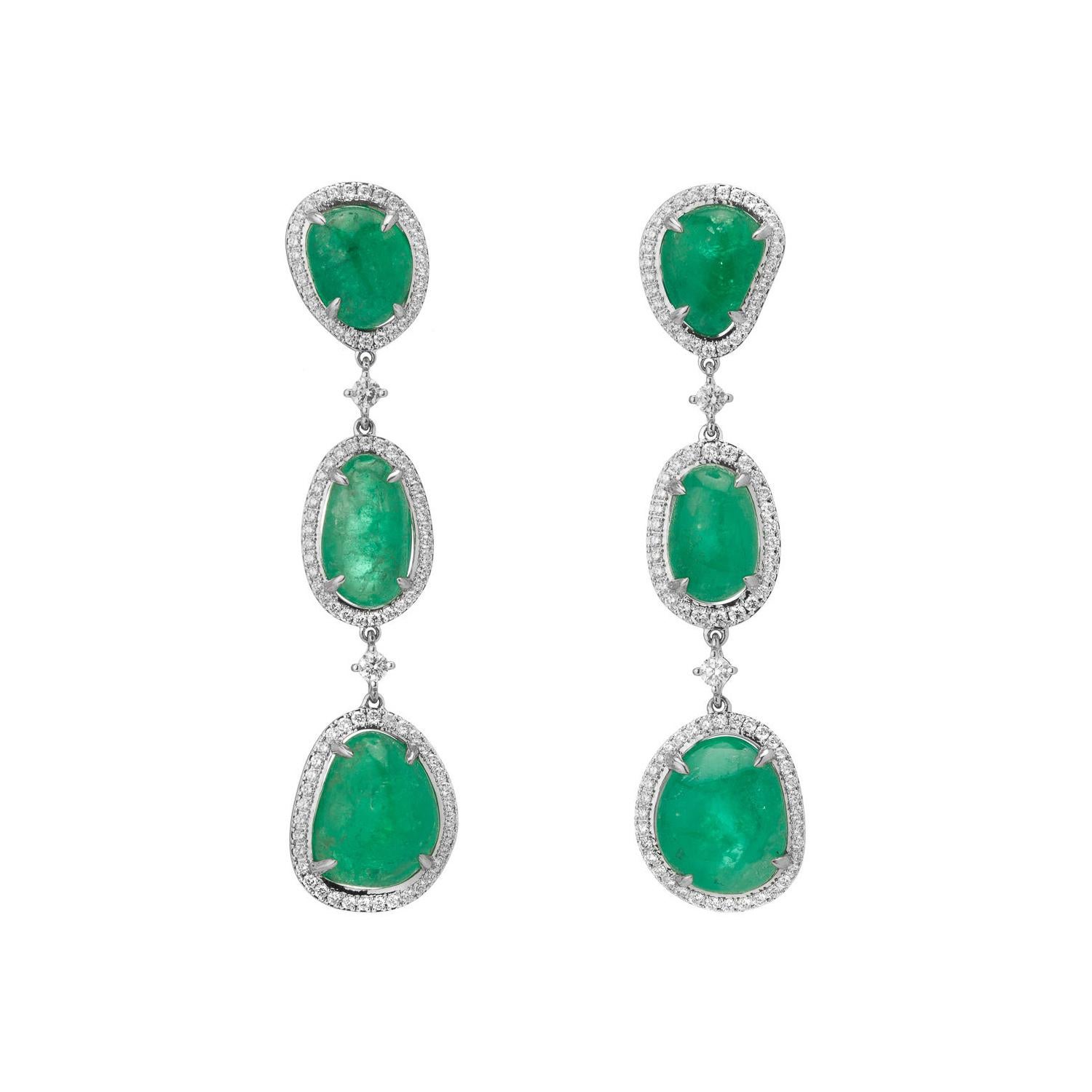 Muzo Emerald Colombia Emerald Diamonds 18K White Gold Drop Earrings For Sale