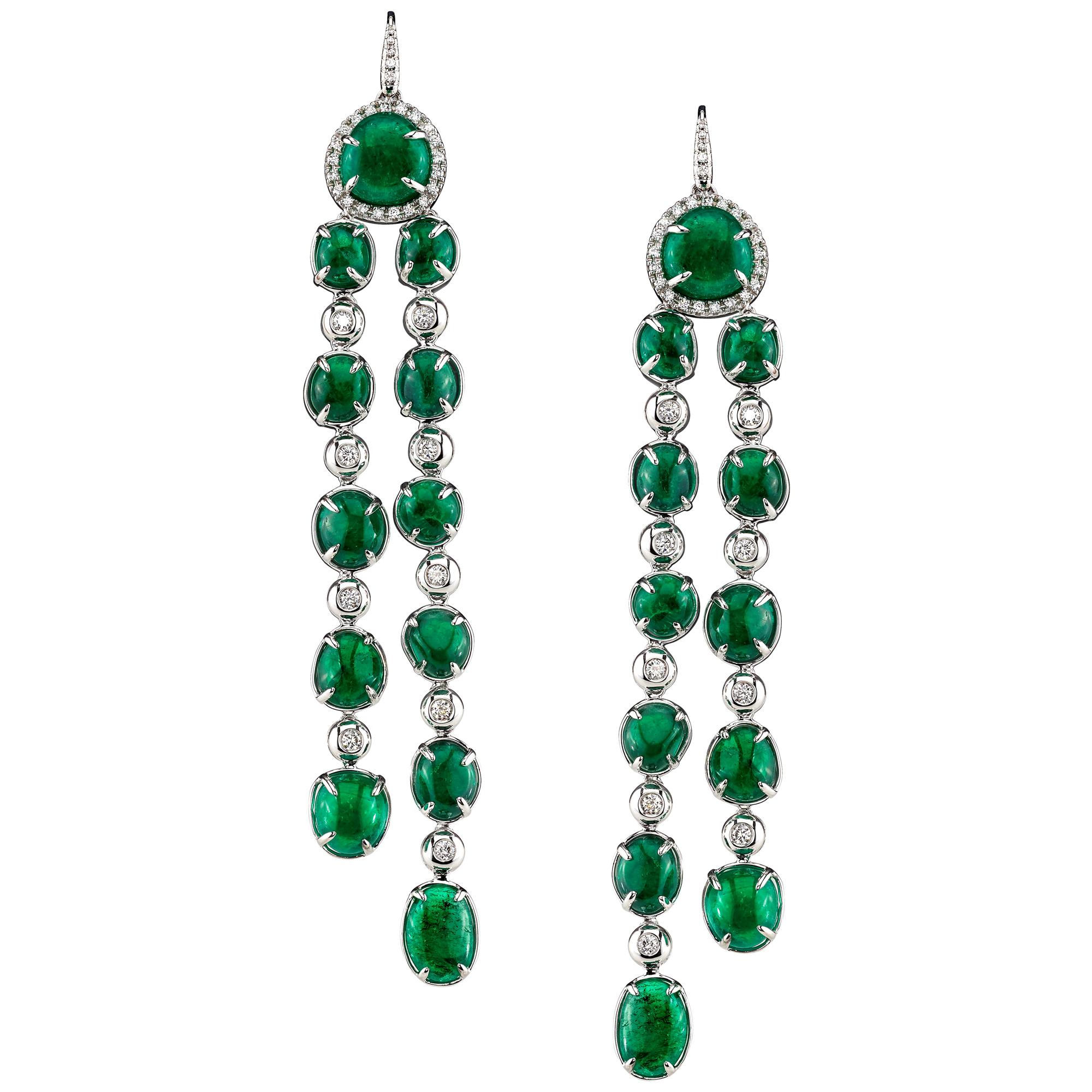 Long drop Muzo Emerald Colombia Earrings in 18K White Gold 