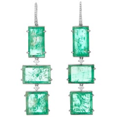 Muzo Emerald Colombia Diamonds 18K White Gold Art Deco Style Drop Earrings