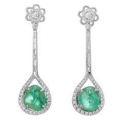 Muzo Emerald Colombia Emerald White Diamonds 18 Karat White Gold Drop Earrings