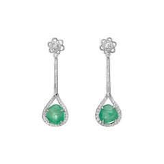 Muzo Emerald Colombia Diamonds Art Deco Style 18K White Gold Earrings