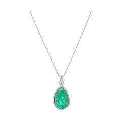 Muzo Emerald Colombia Emerald White Diamonds 18K White Gold Drop Necklace