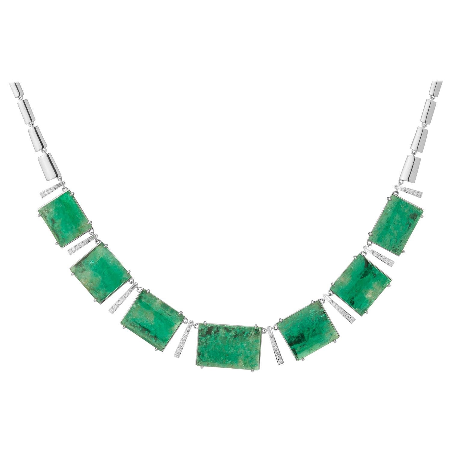 Muzo Emerald Colombia Diamonds Art Deco Style 18K Gold Choker Necklace