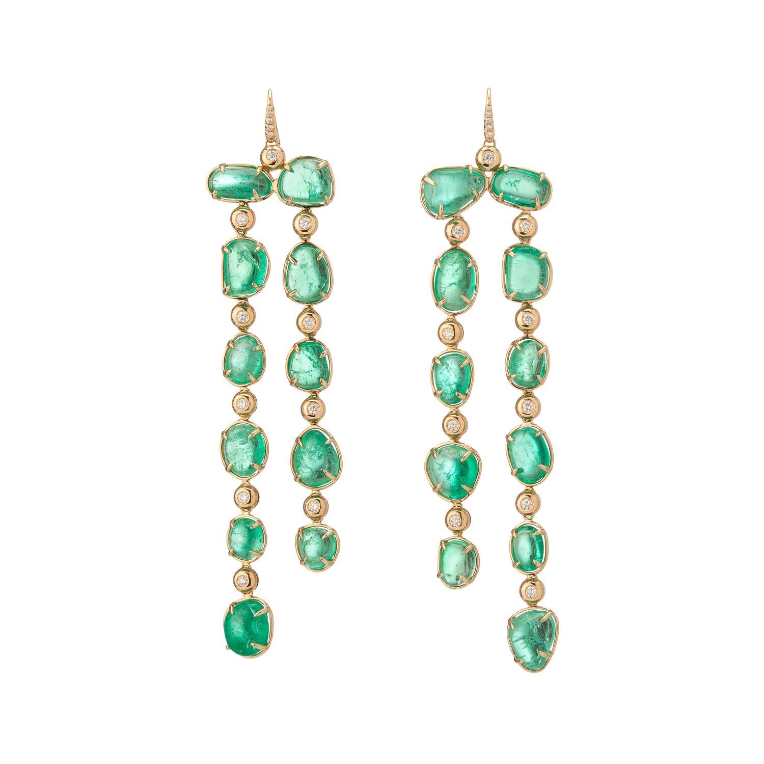Long Drop Muzo Emerald Colombia Earrings in 18K Yellow Gold For Sale