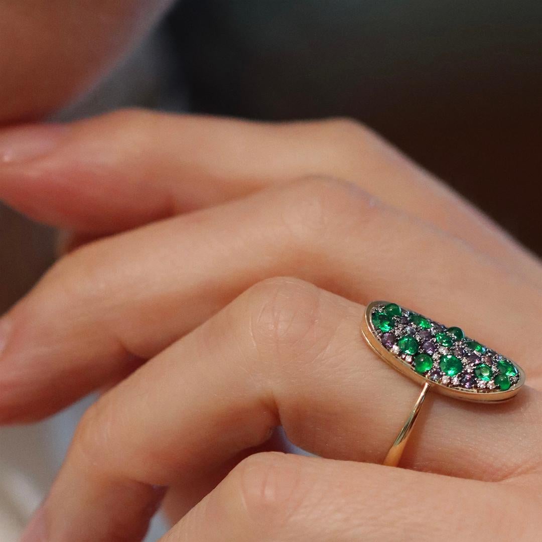Muzo Emerald Colourchanging Alexandrite Diamond Pave Ring For Sale 12