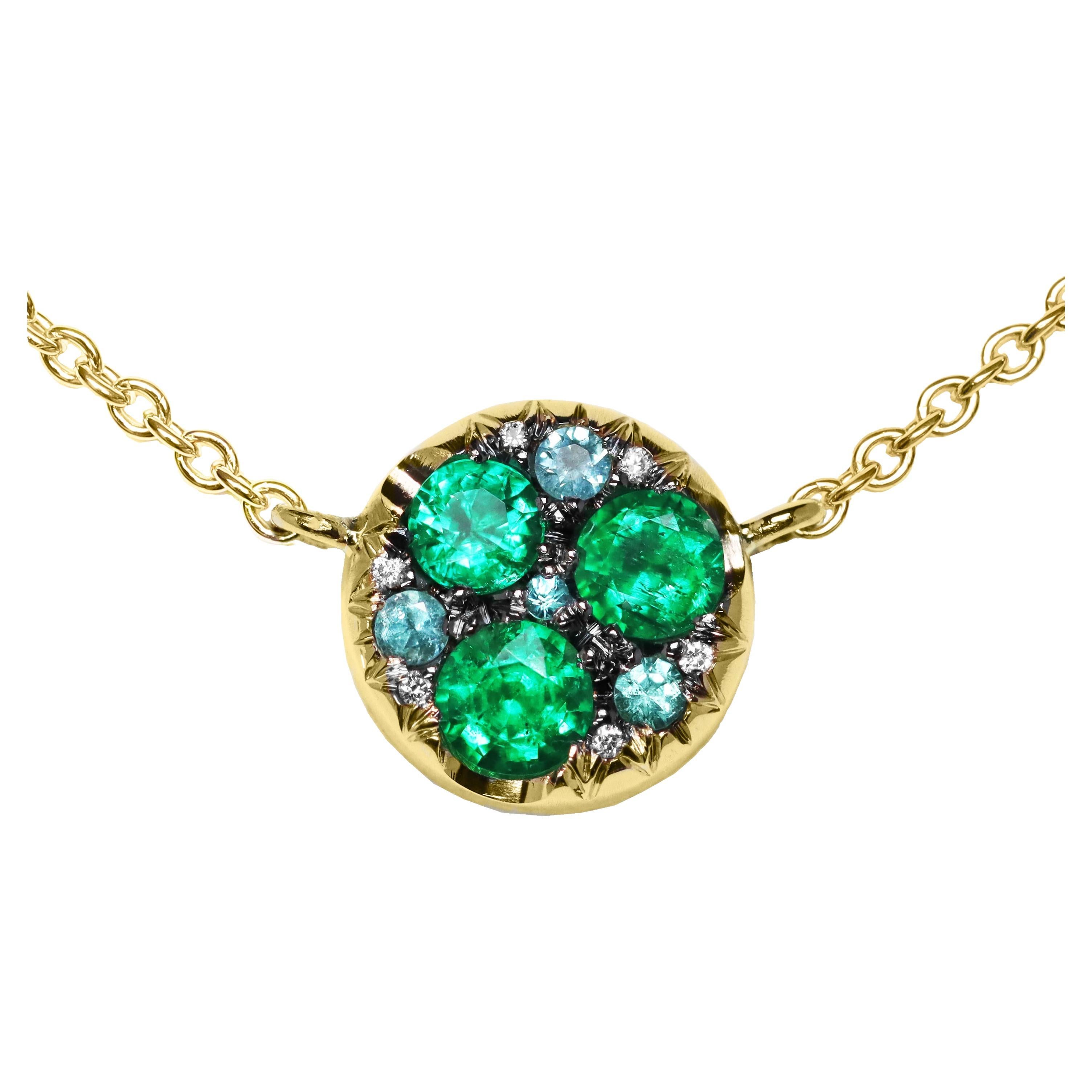 Collana con ciondolo Muzo Emerald Paraiba Tourmaline Pave