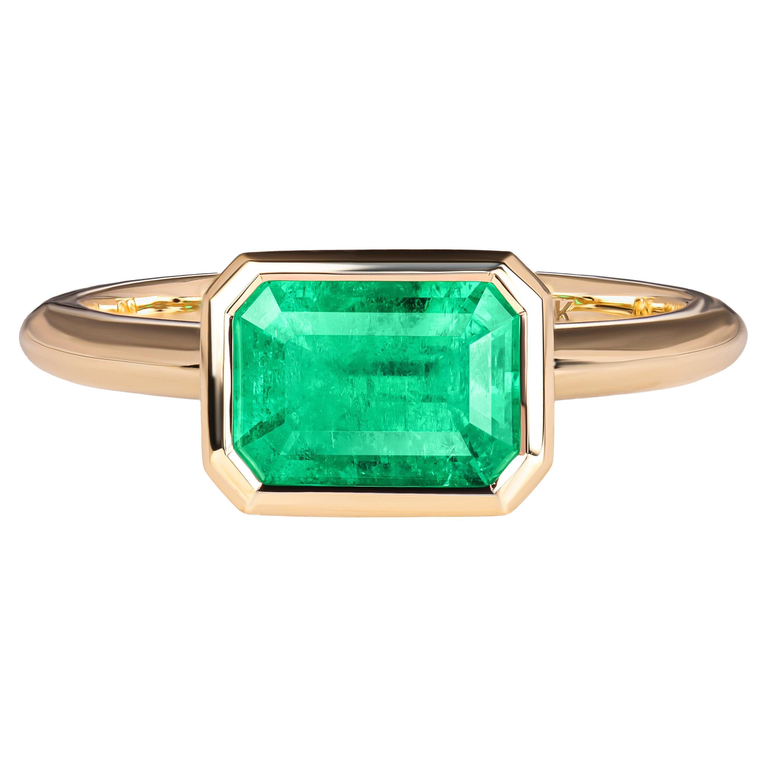 Muzo Grüner kolumbianischer Smaragd Ring 1,57 ct in 18K Gelbgold 