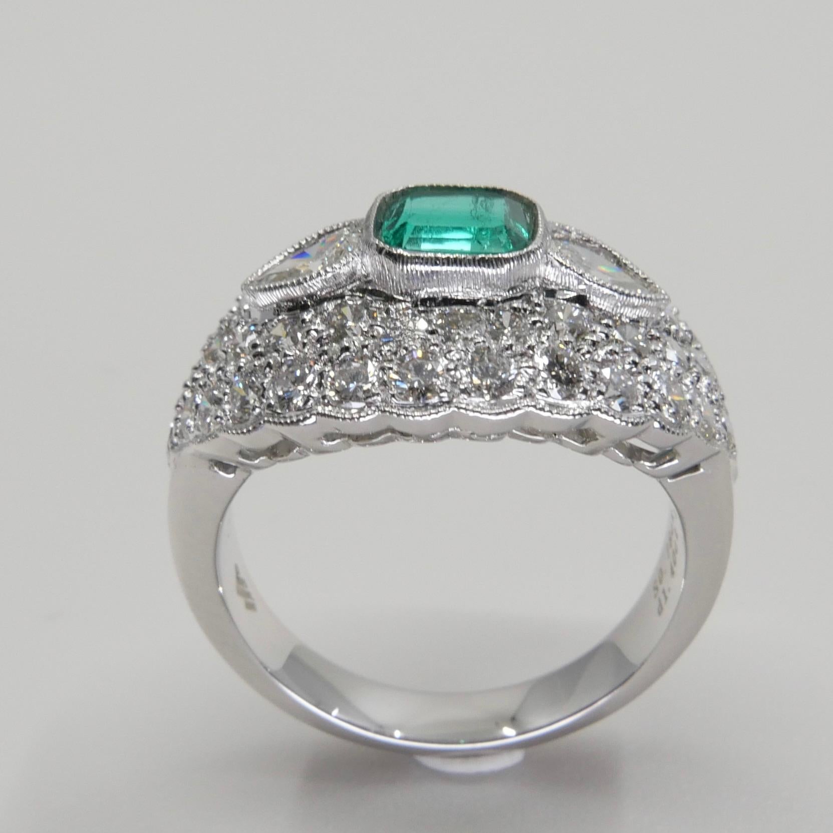 Muzo Green Emerald & Diamond Ring, Vivid Green and Transparent For Sale 2