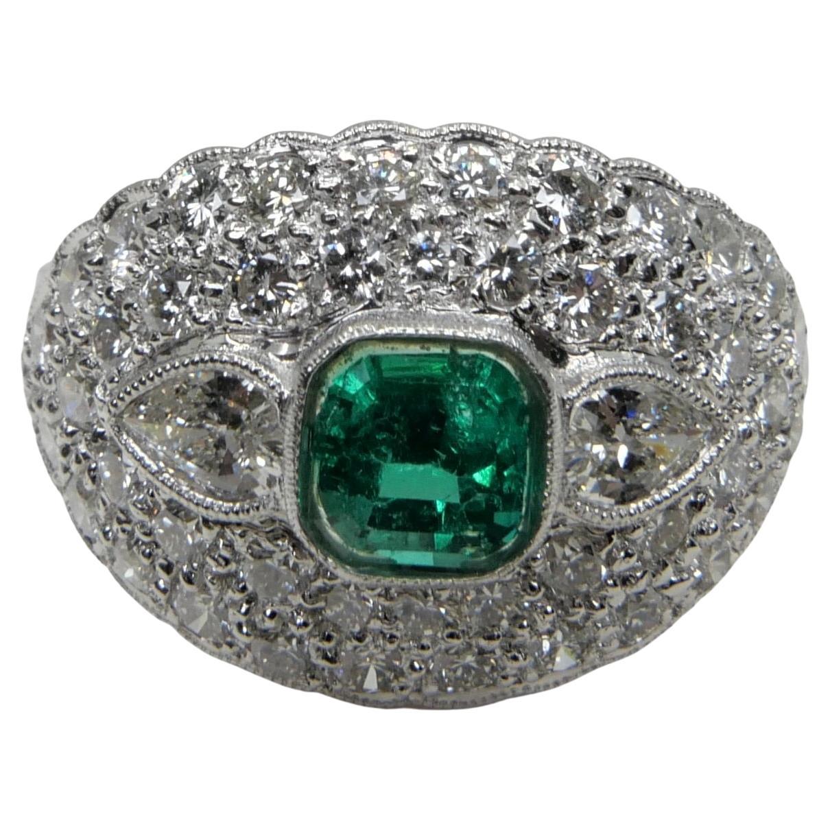 Muzo Green Emerald & Diamond Ring, Vivid Green and Transparent