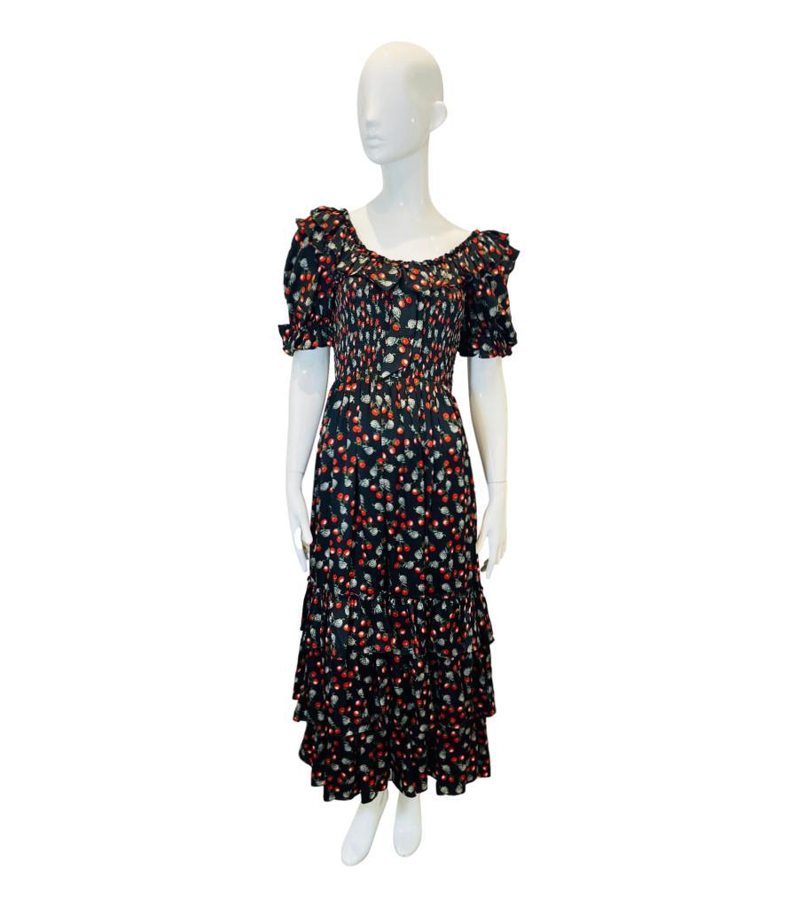 Muzungu Sisters Ruffle Tiered Silk Dress
Black 'Lola' dress designed with Berry Snail print throughout.
Featuring ruffled round neckline, short sleeves and ruffle tiered A-Line skirt. Rrp £630
Size – XS
Condition – Very Good
Composition – 100% Silk
