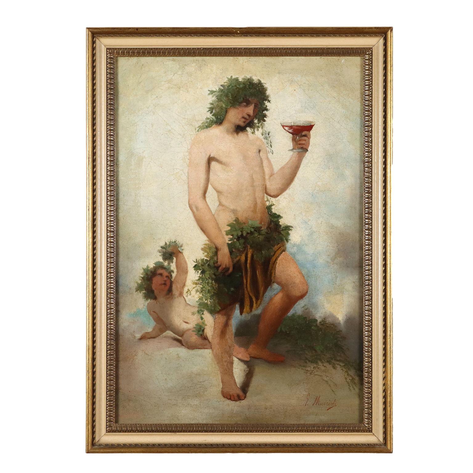 Figurative Painting di Muzzioli Giovanni - Ritratto Bacco Ebbro, Olio Su Tela, XIX secolo