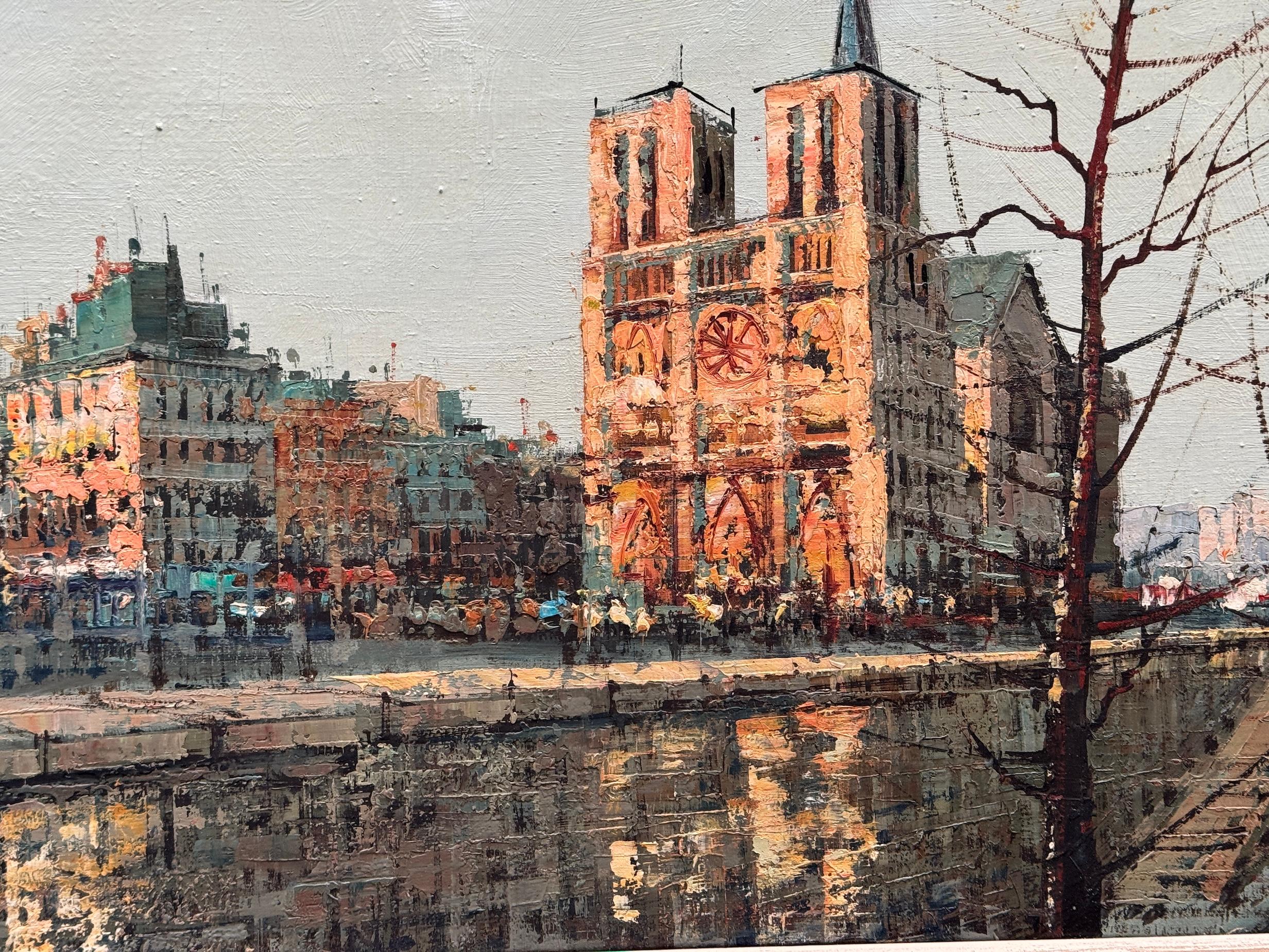 Escena urbana impresionista del siglo XX de París desde el Sena en venta 9