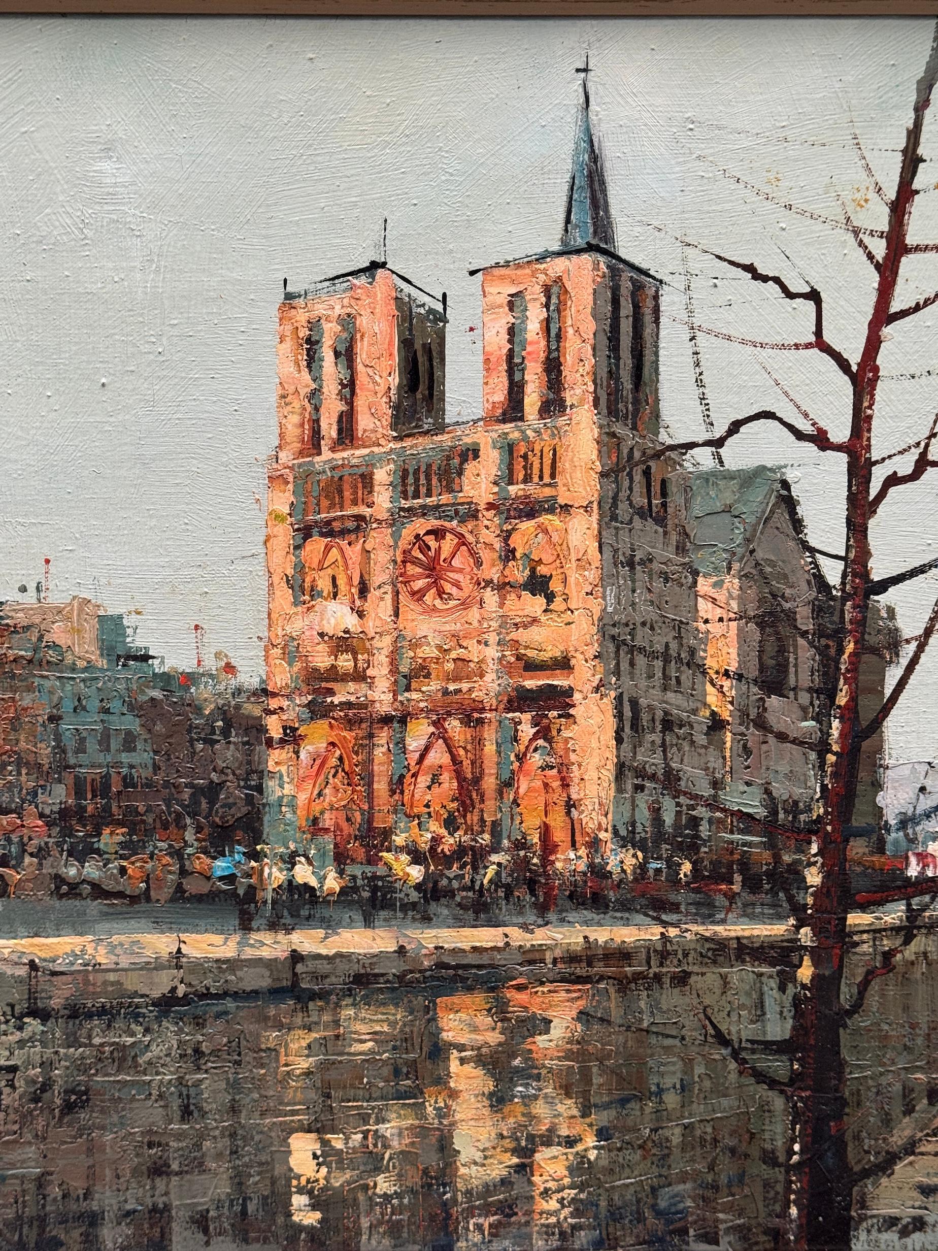 Escena urbana impresionista del siglo XX de París desde el Sena en venta 10