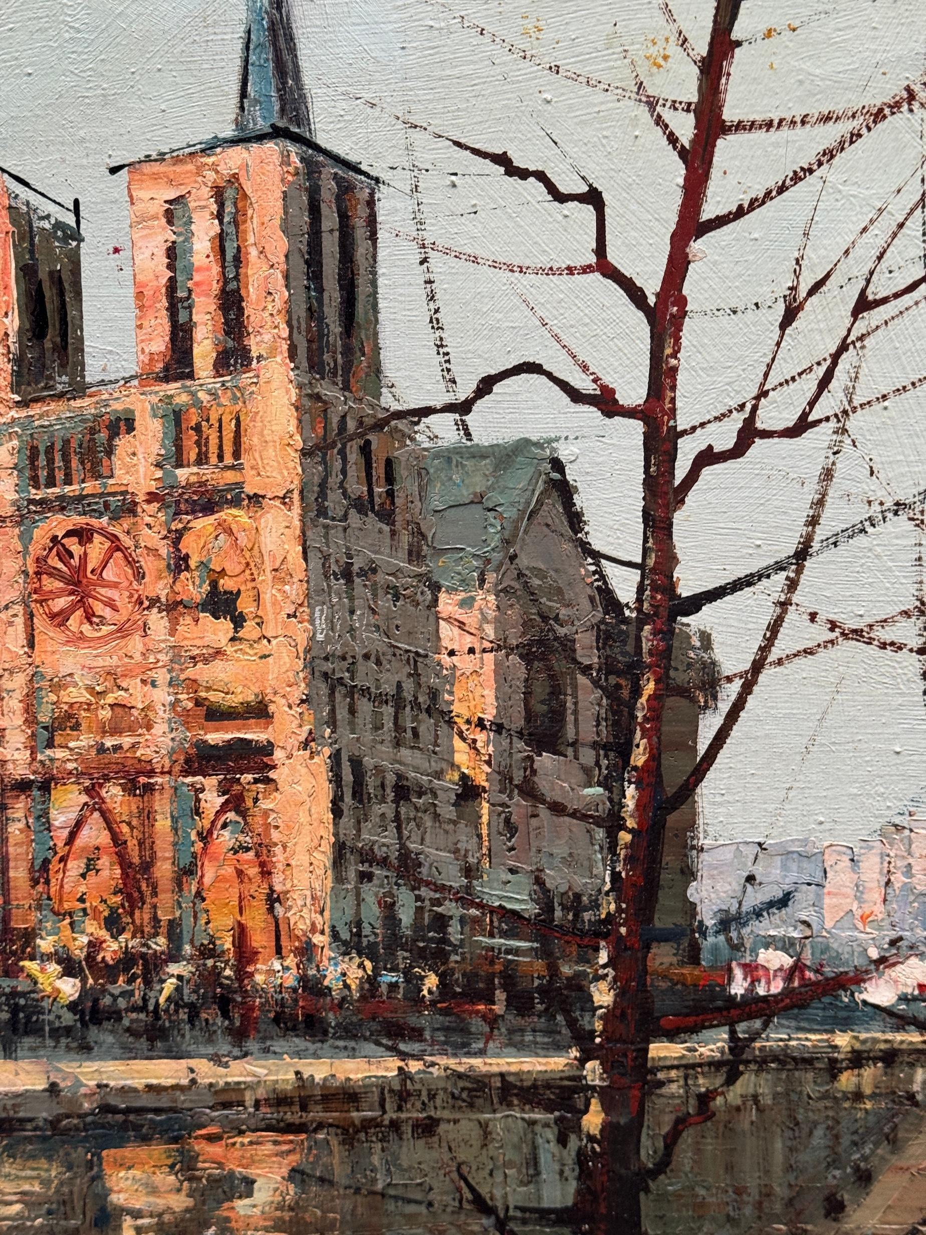 M. Verani
Escena de París, hacia 1950-60
Óleo sobre lienzo  Firmado abajo a la izquierda

Este encantador óleo de mediados de siglo del artista italiano M. Verani capta una vibrante escena de París, representada con expresivas pinceladas y una