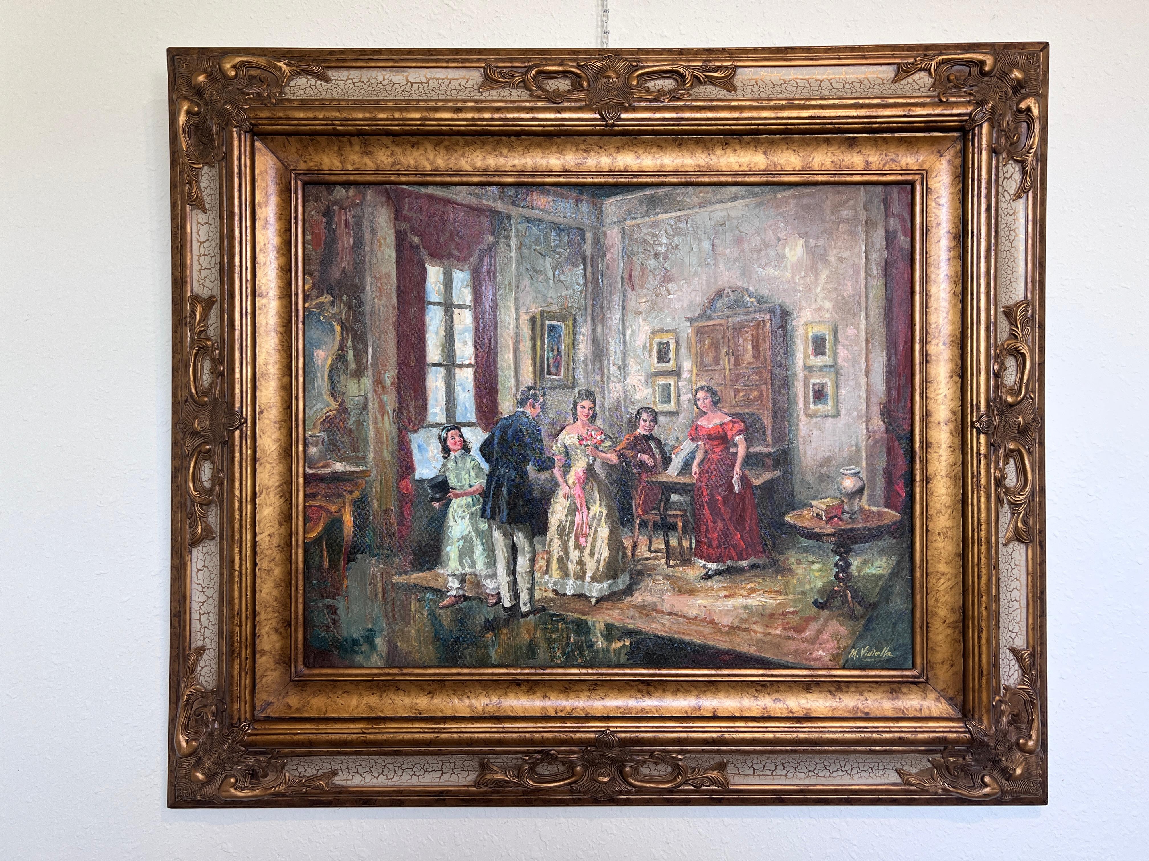 M. Vidiella (Europe 20C) Oil painting on canvas, Genre Scene, Amazing Frame - Painting by M.Vidiella