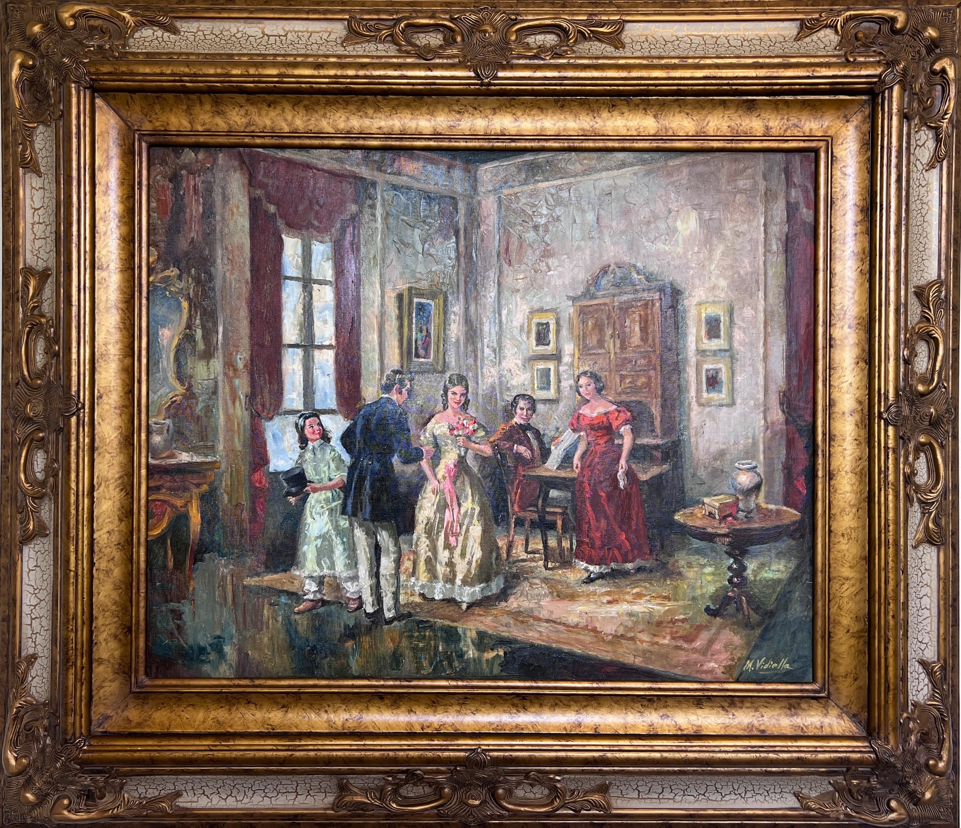 M.Vidiella Portrait Painting - M. Vidiella (Europe 20C) Oil painting on canvas, Genre Scene, Amazing Frame