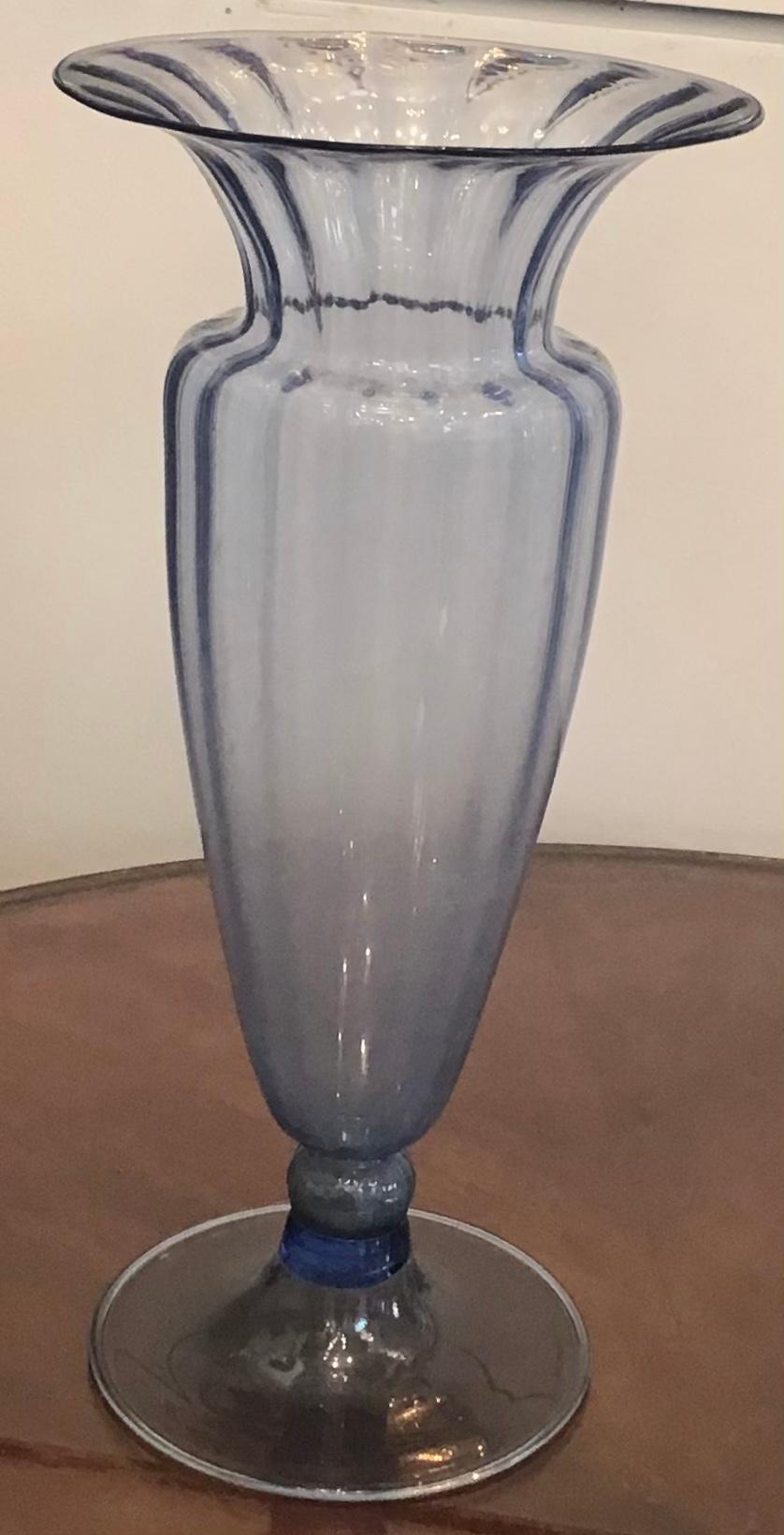 Early 20th Century MVM Cappellin Vase Blu Murano Glass, 1925, Italy For Sale