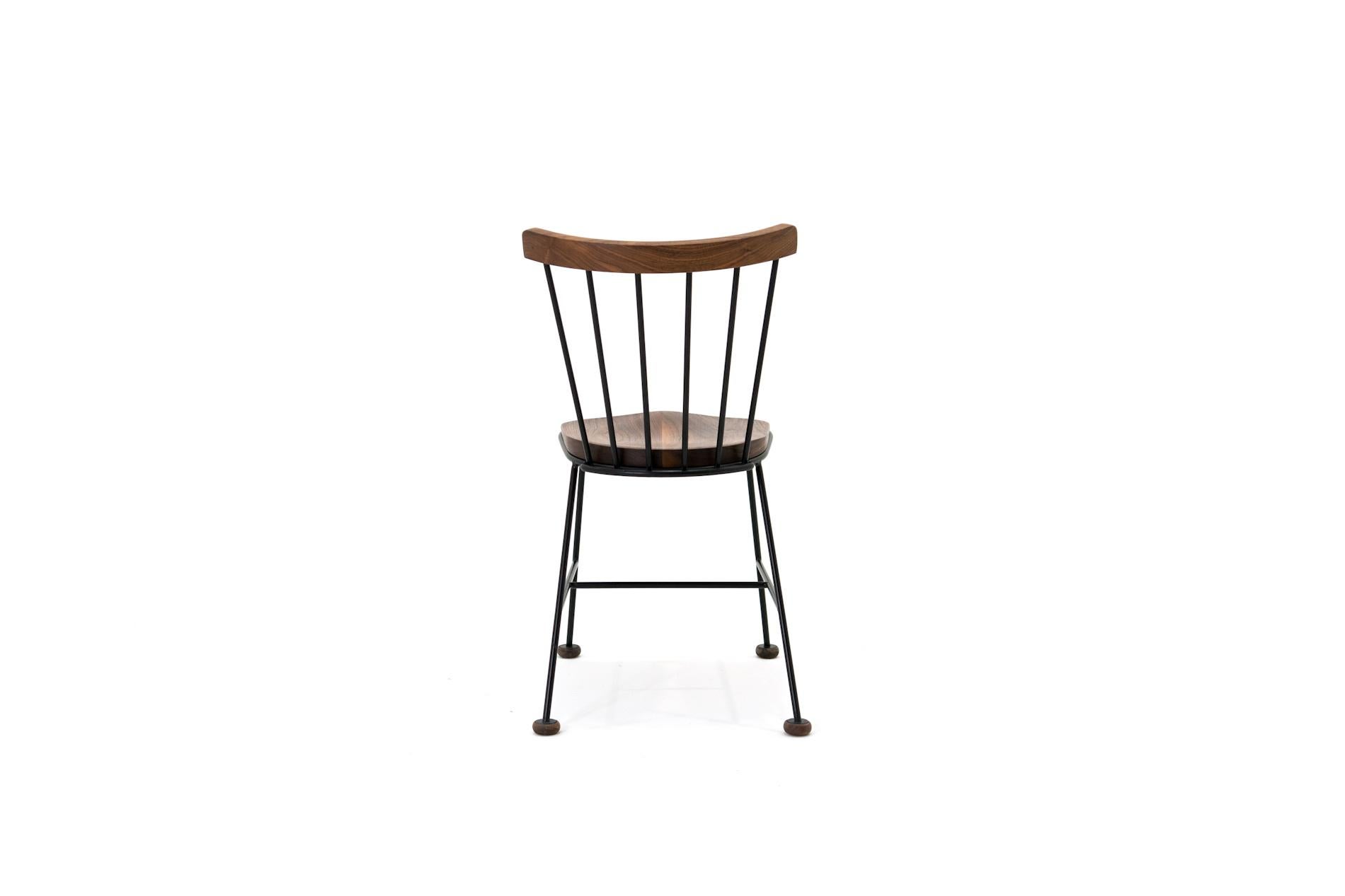 Minimalist Mw Chair 01 Retro Inspired Chair in Shaped Walnut and Solid Steel Frame For Sale