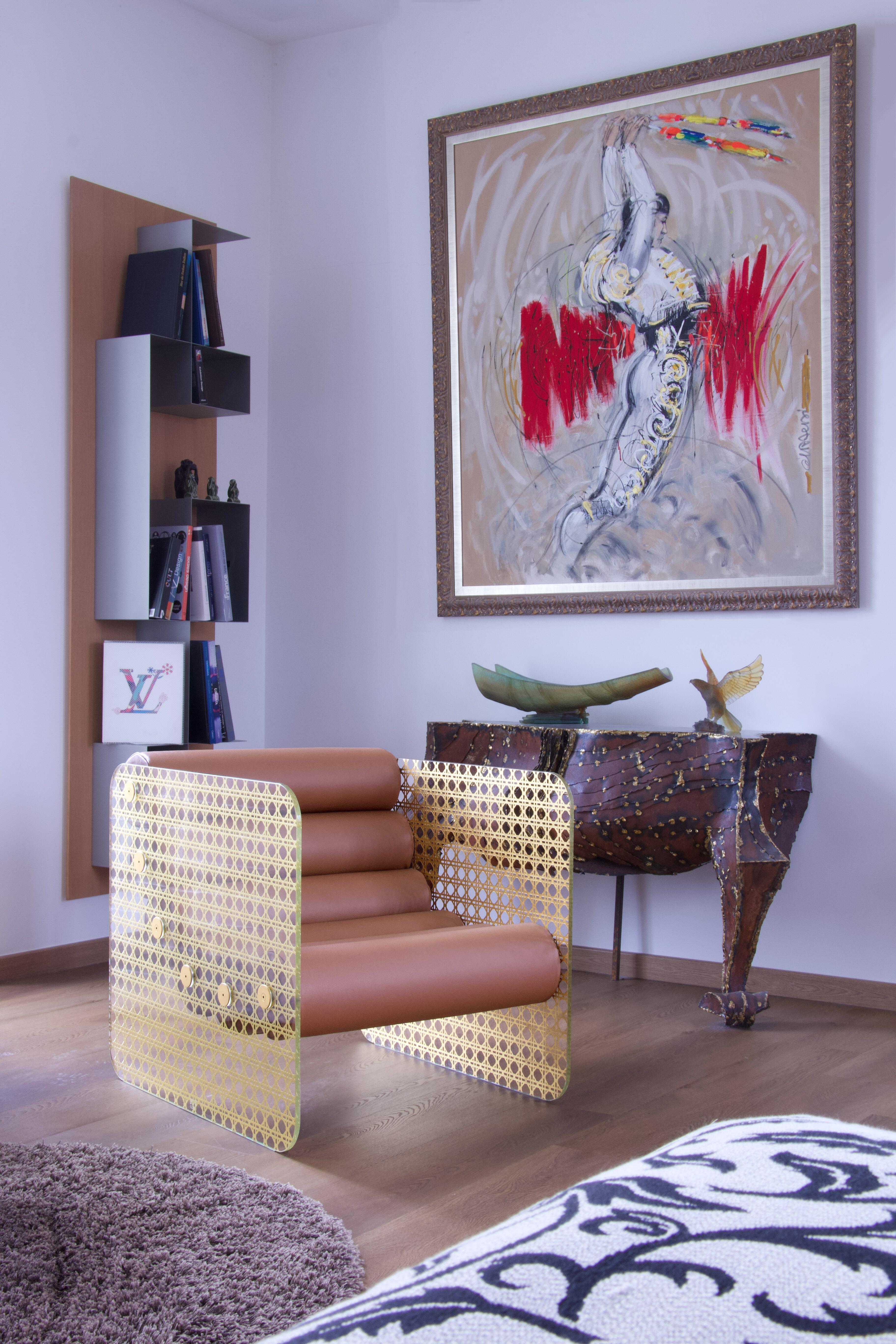 MW02 Sessel „Goldschilfrohr“ von Olivier Santini – handgefertigt in Franck (Moderne) im Angebot