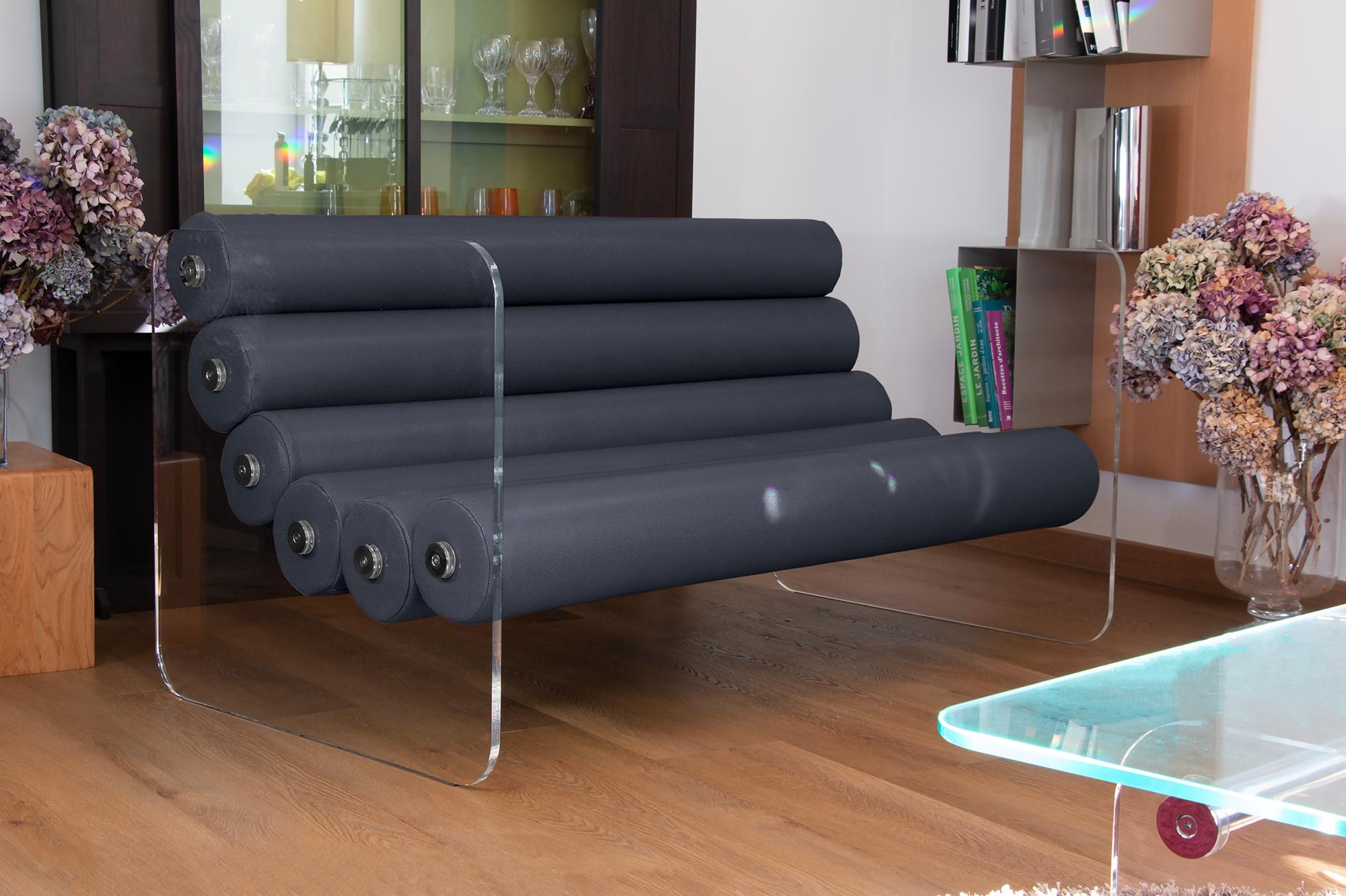French MW02 sofa in Bauhaus style With altuglass panels designed by Olivier Santini. For Sale