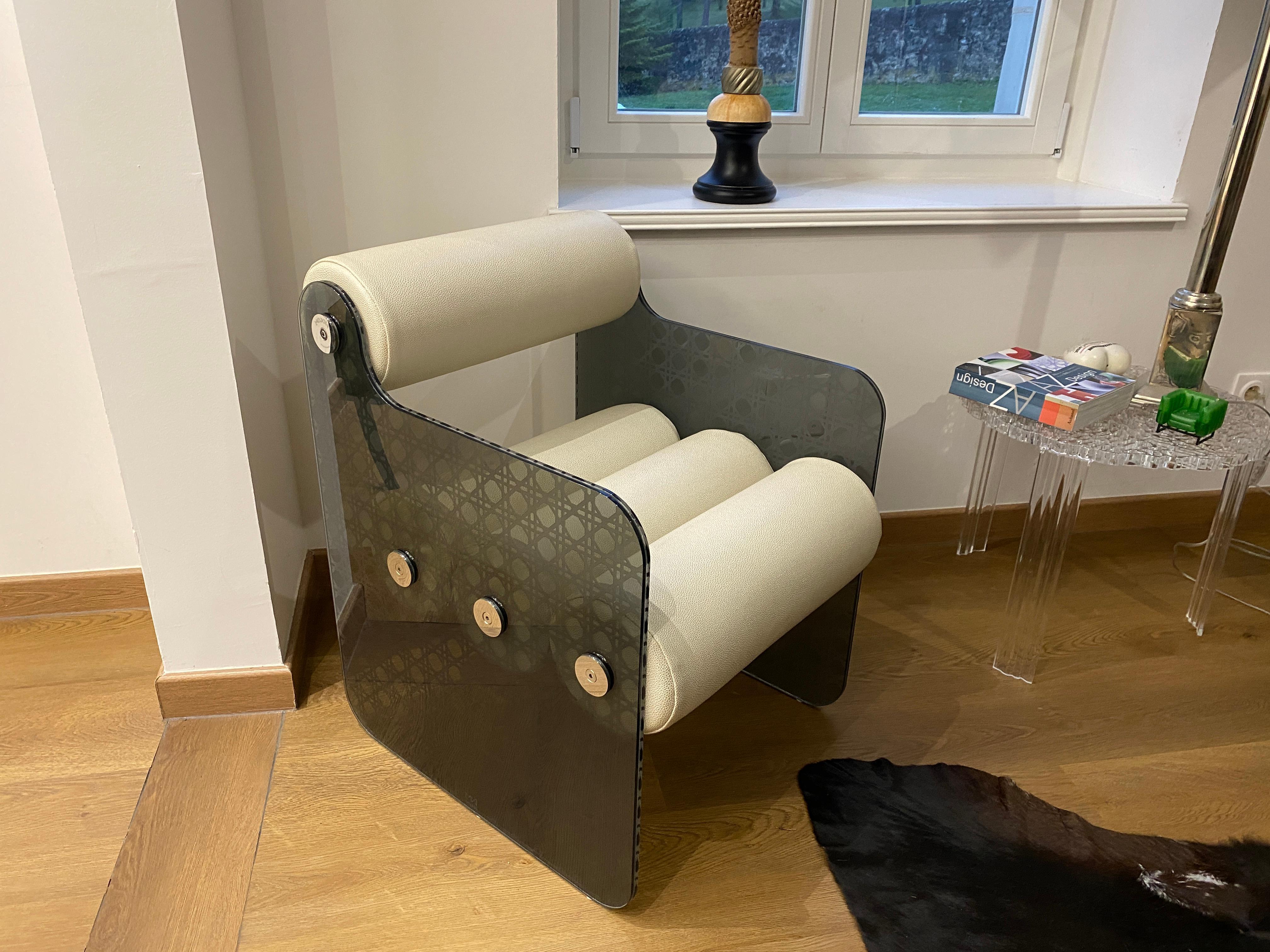Stainless Steel MW04 chair with engraved cannage pattern by Olivier Santini. For Sale