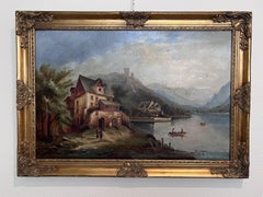 1902 M. Wierth Large original antique oil painting on canvas, Landscape, Framed