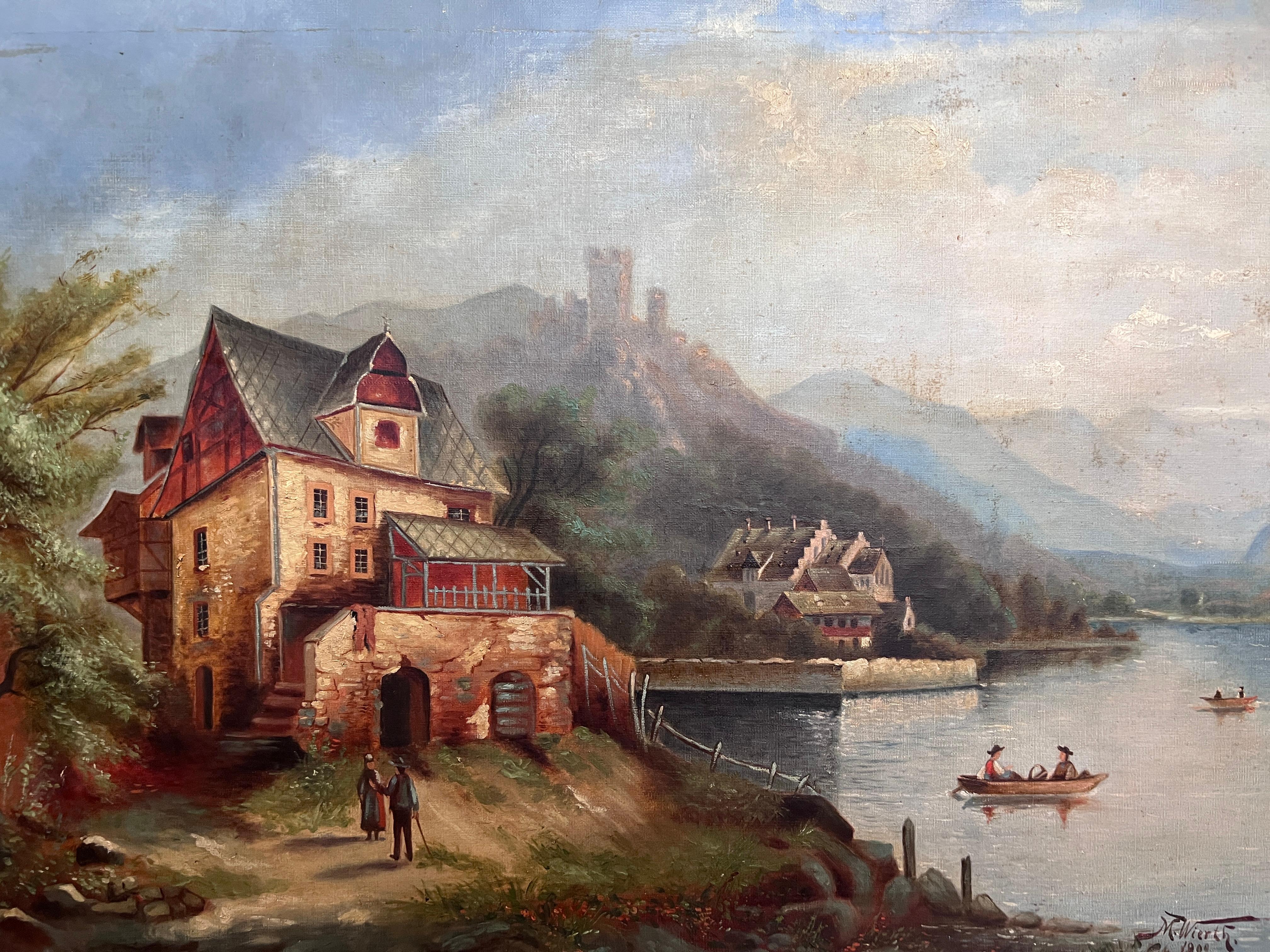 1902 M. Wierth Gran óleo antiguo original sobre lienzo, Paisaje, Enmarcado - Painting Impresionista de M.Wierth