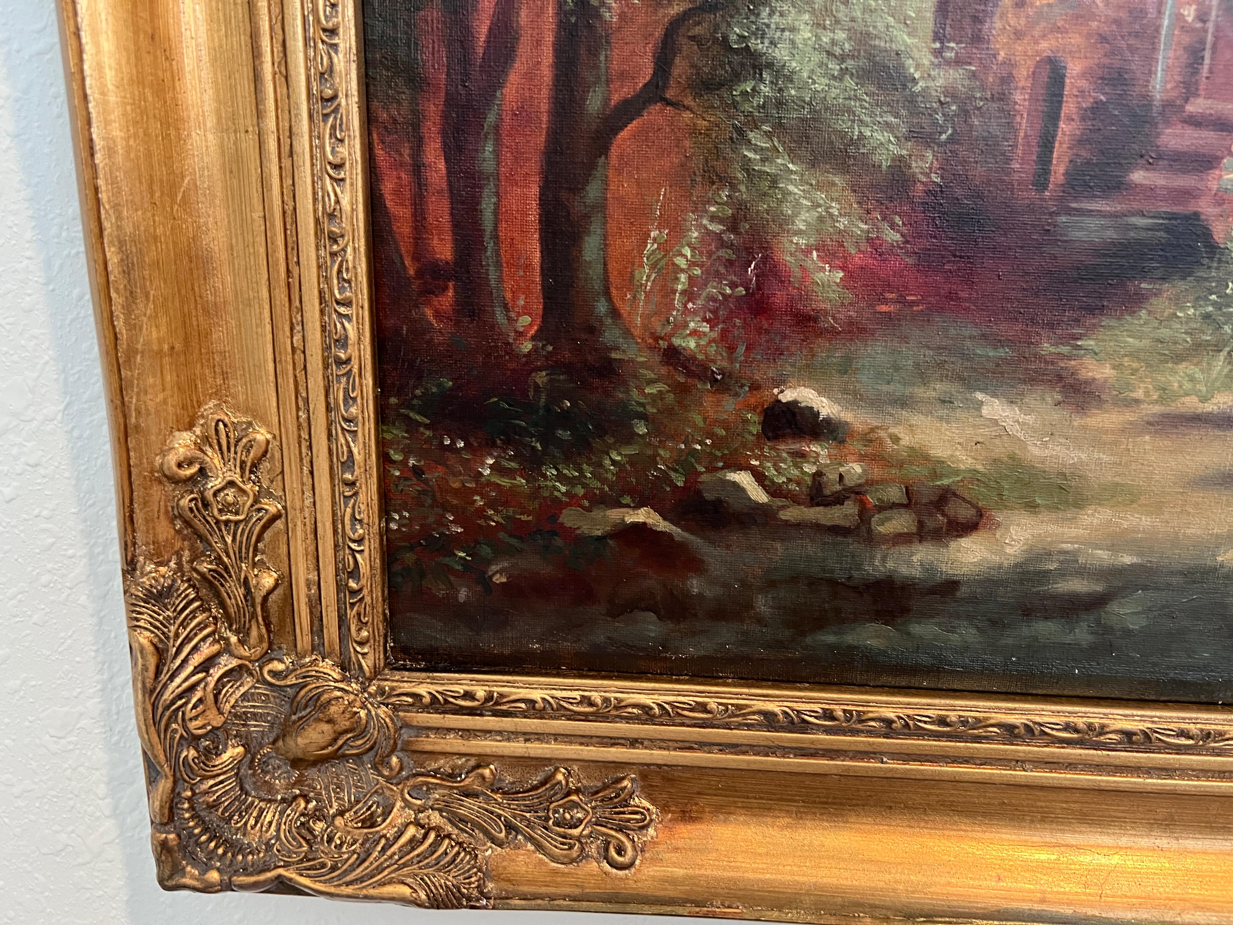 1902 M. Wierth Gran óleo antiguo original sobre lienzo, Paisaje, Enmarcado - Landscape Painting Gris de M.Wierth
