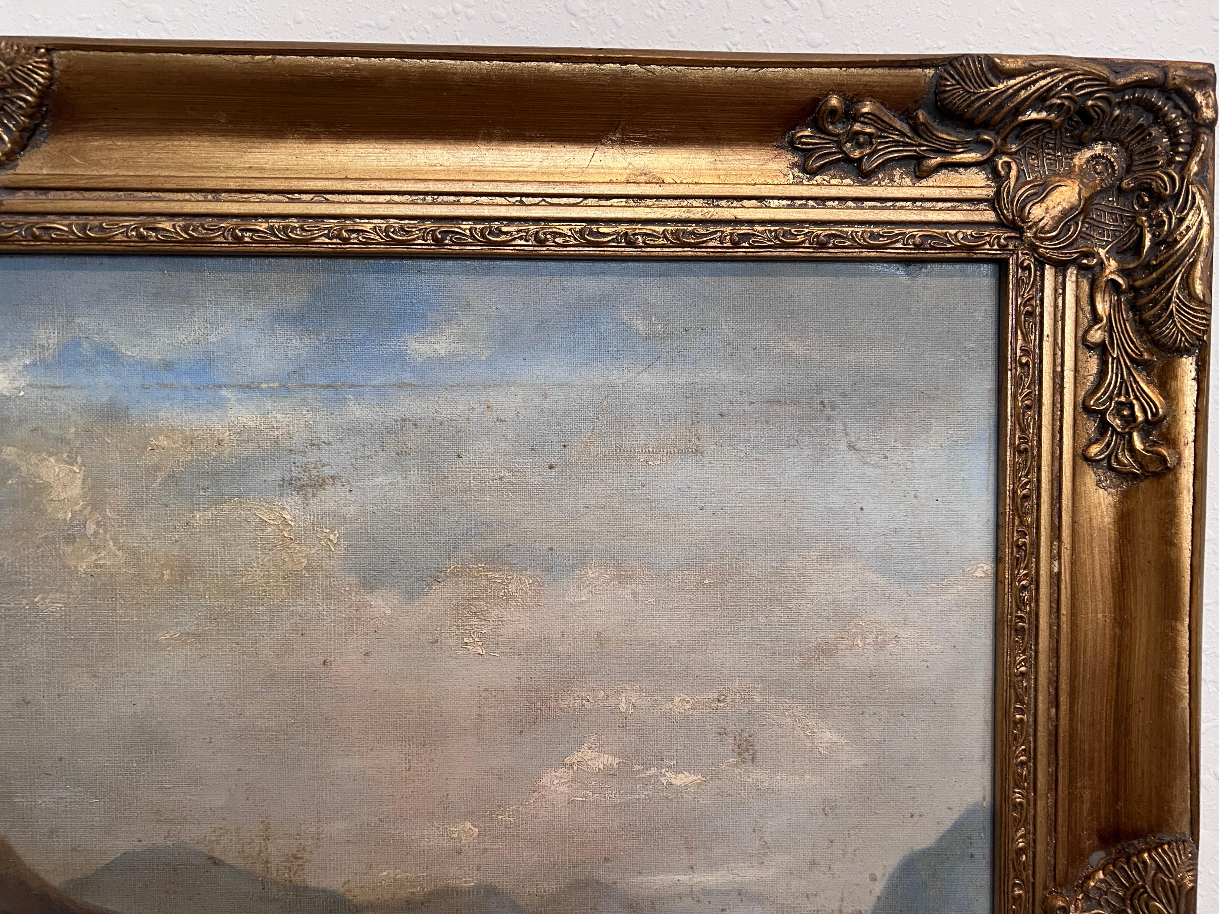 1902 M. Wierth Gran óleo antiguo original sobre lienzo, Paisaje, Enmarcado en venta 1