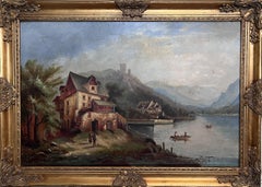 1902 M. Wierth Gran óleo antiguo original sobre lienzo, Paisaje, Enmarcado