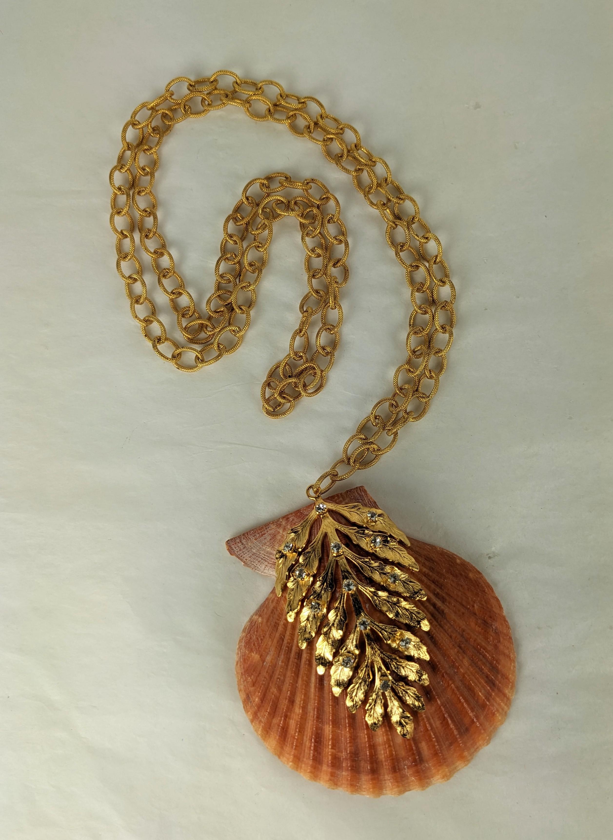 Artisan   MWLC Coral Lion Paw Scallop Shell Pendant Necklace For Sale