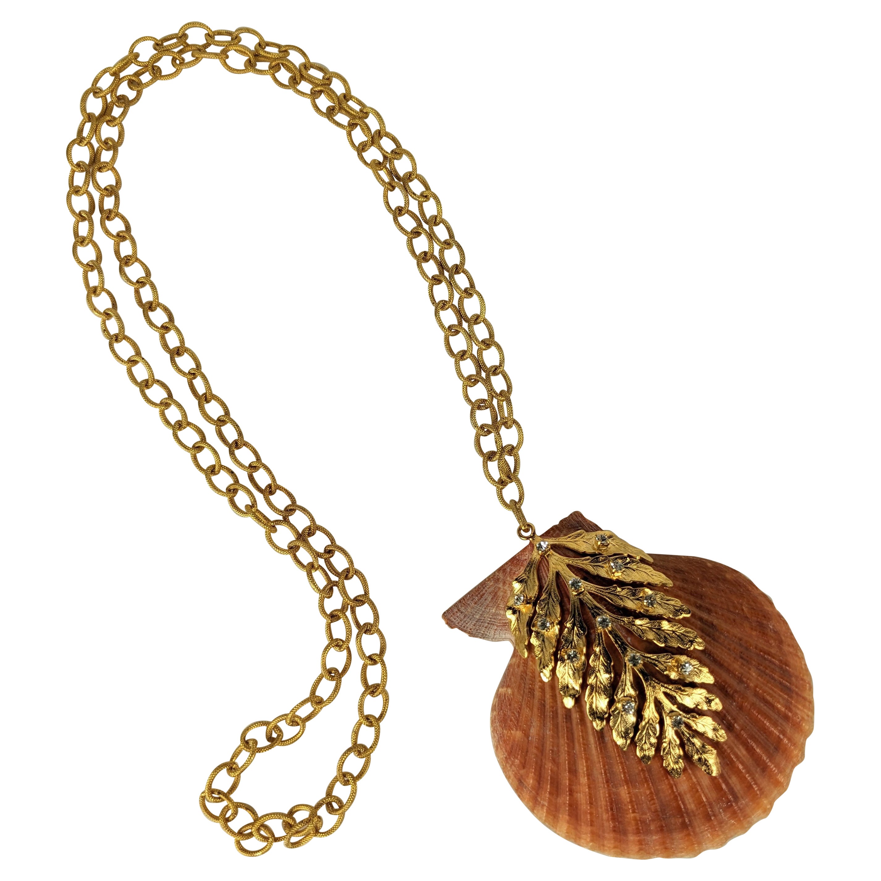 MWLC Collar Colgante Concha Festoneada Garra de León Coral
