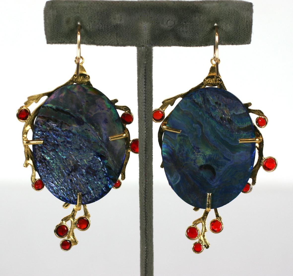 Artisan MWLC Poured Glass Seaweed Long Earrings For Sale