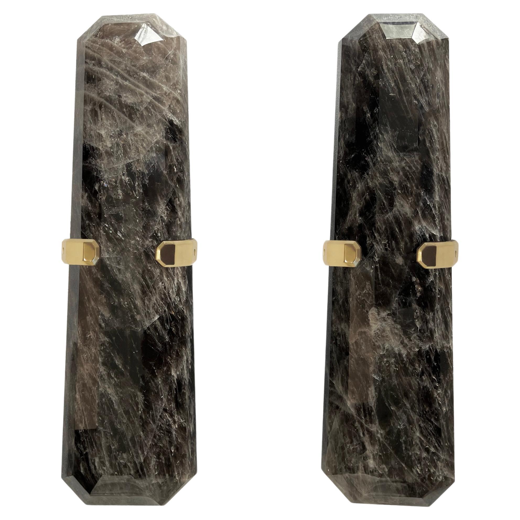 MWR22 Smoky Rock Crystal Sconces By Phoenix  For Sale