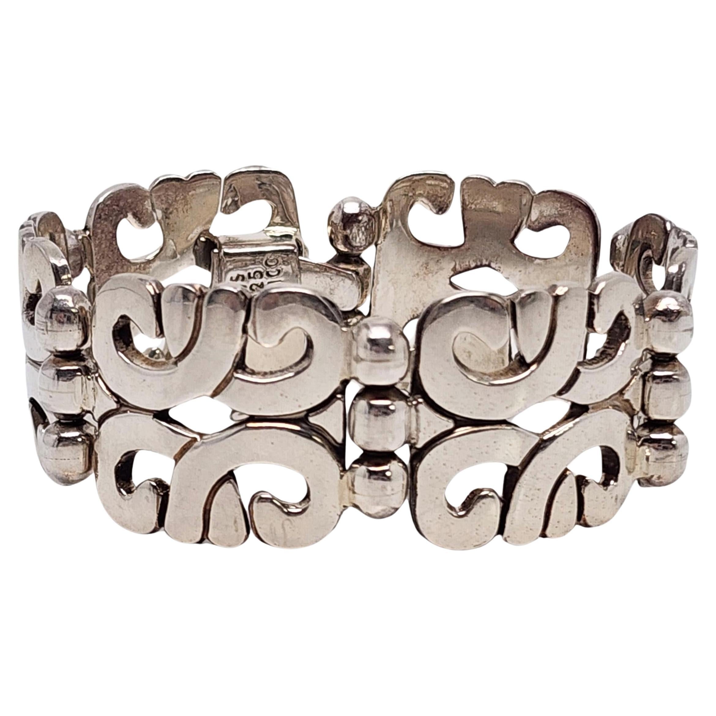 MWS Mexico Mark Wasserman Samara Sterling Silver Panel Link Bracelet #16441 For Sale