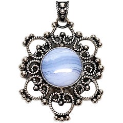 MWS Mexico Sterling Silver and Blue Lace Agate Pendant