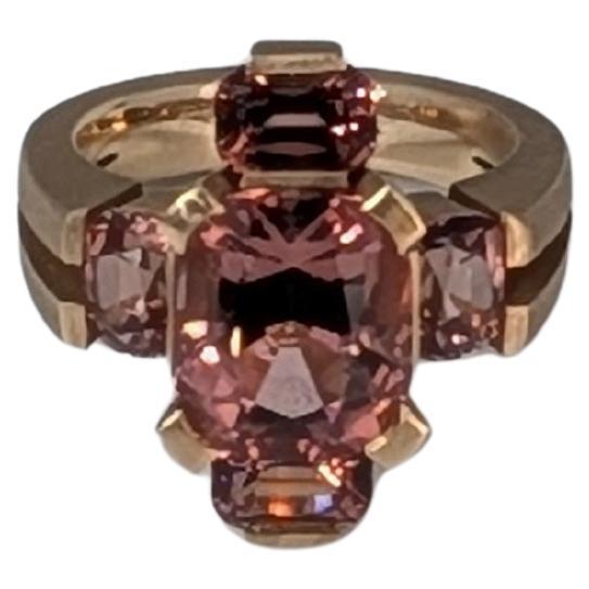 MXHM 18k 750 Rose Gold Ring with Peach Tourmaline and Malaya Garnets