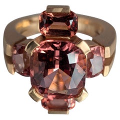 Anello MXHM in oro rosa 18k 750 con tormalina color pesca e granati Malaya