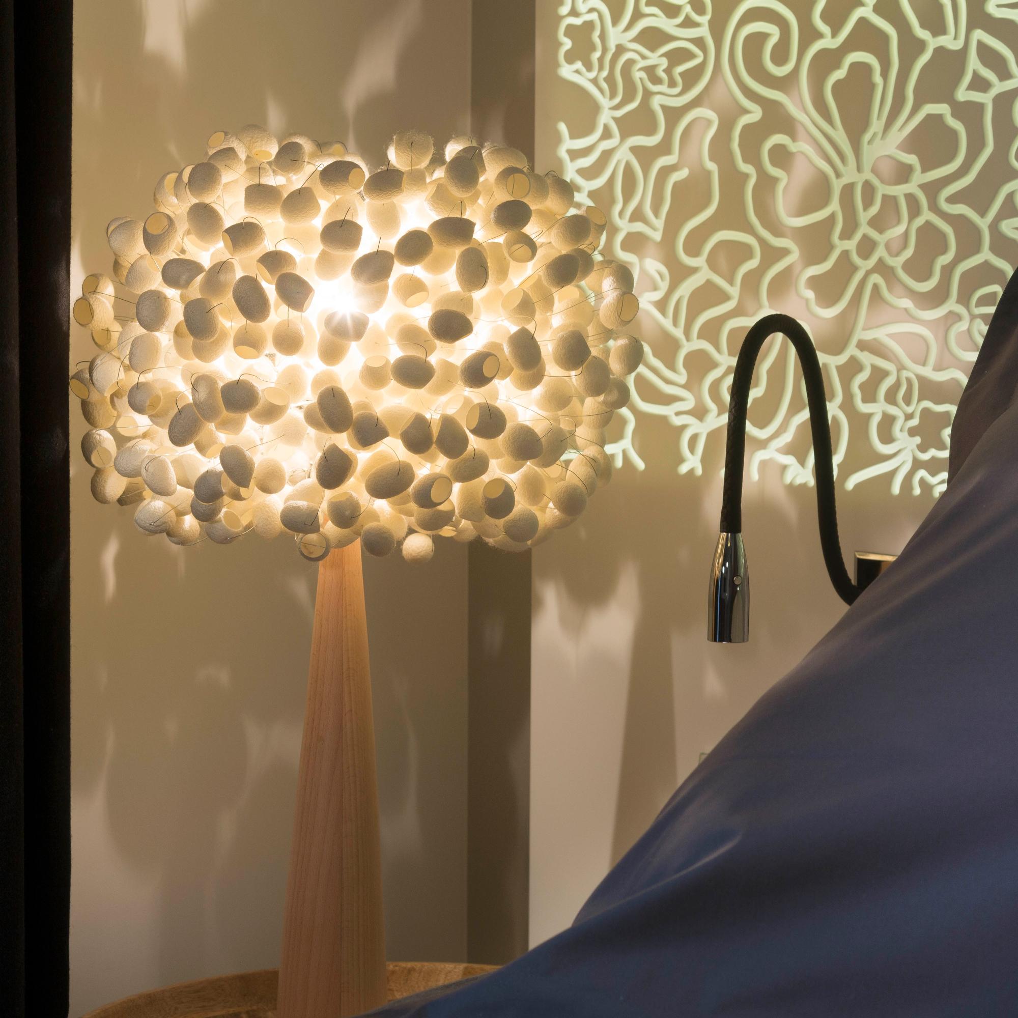 Organic Modern My Chrysalis by Ango – Handcrafted Silk Cocoon Table Lamp with Wood Base For Sale