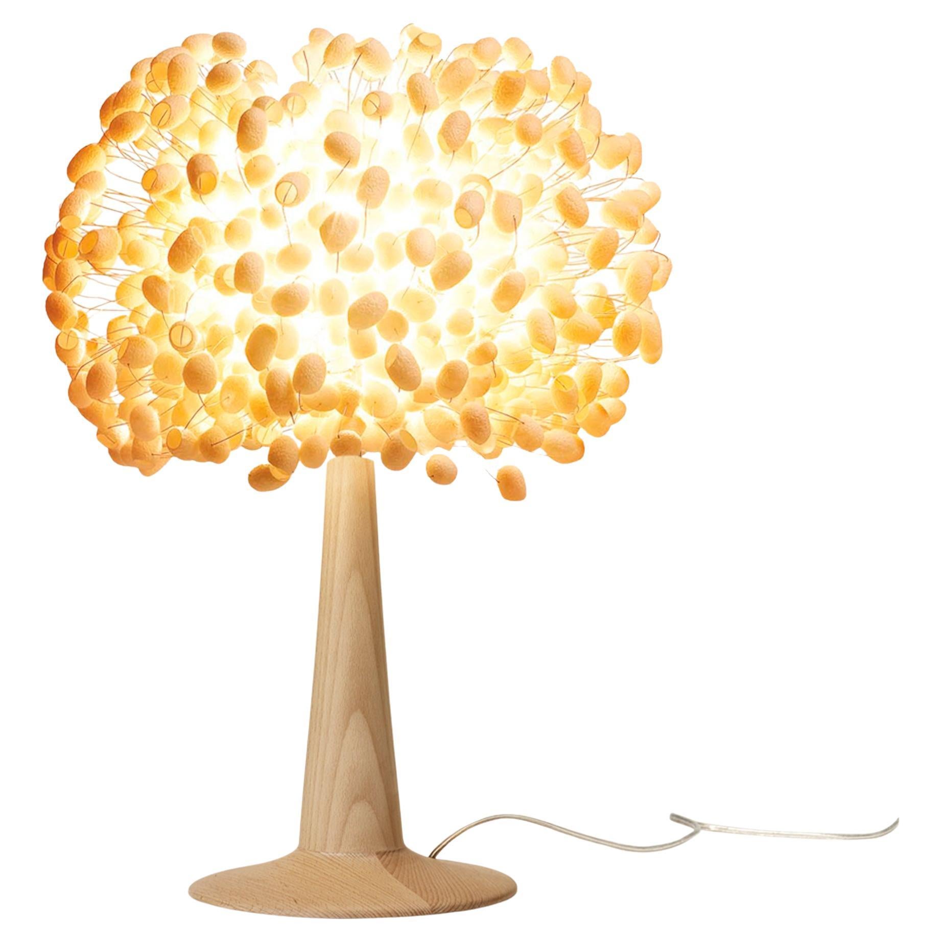 My Chrysalis by Ango – Handcrafted Silk Cocoon Table Lamp with Wood Base