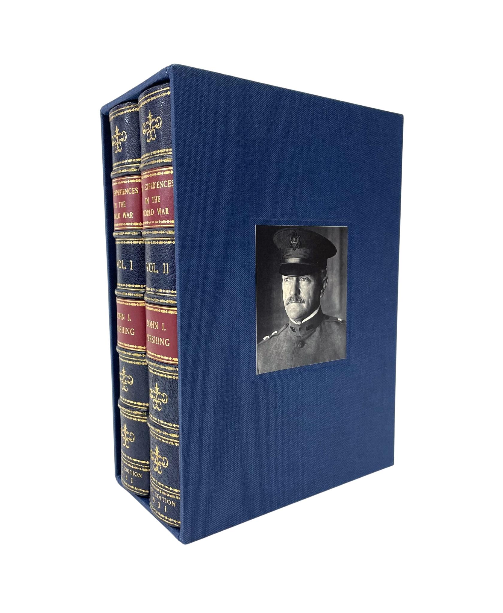 Pershing, John J. Meine Erlebnisse im Weltkrieg. New York: Frederick A. Stokes Company, 1931. Erstausgabe. Set mit zwei Bänden. Rebound in 1/4 Leder und Stoff-Boards, mit erhöhten Bands, vergoldete Titel und vergoldete Werkzeuge auf dem Rücken,