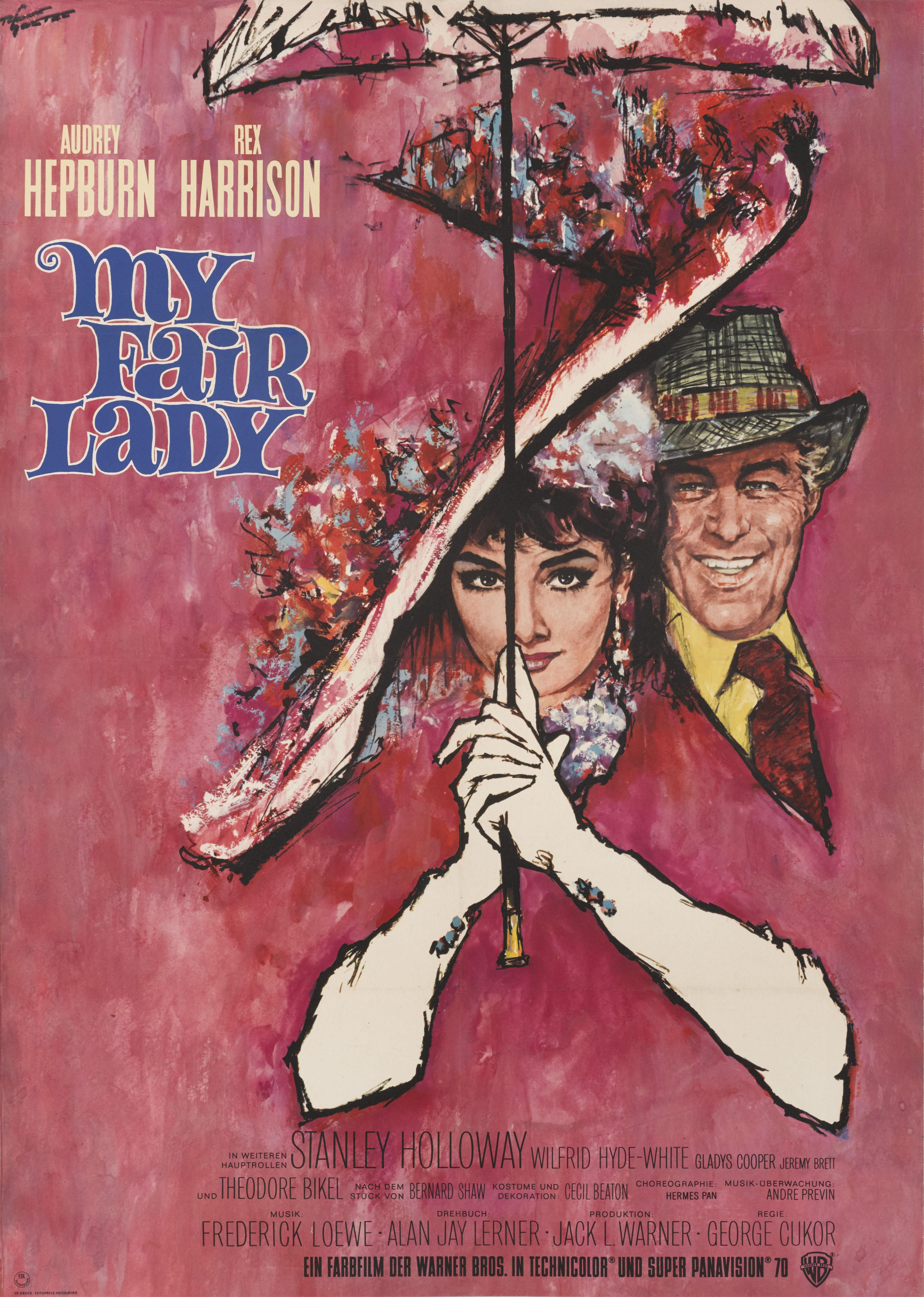 Originales deutsches Filmplakat für das klassische Musical von Audrey Hepburn und Rex Harrison aus dem Jahr 1964. Die Regie bei diesem Film führte George Cukor.
Die Gestaltung dieses Plakats stammt von Rolf Goetze.
Dieses Plakat ist Erhaltung Leinen