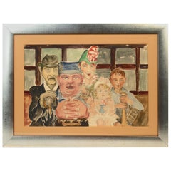 Retro "My Family" a Watercolor by Helen A. Haselton