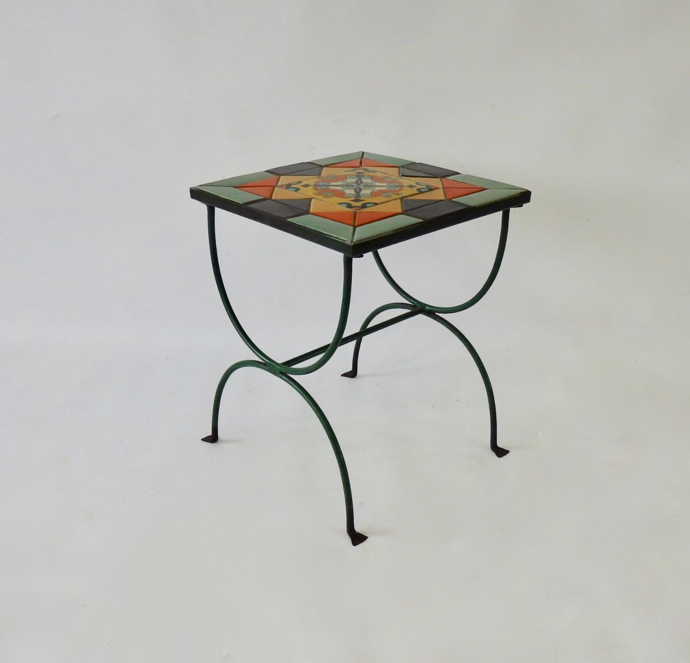 American My Favourite California Tile Table in Wrought Iron Base