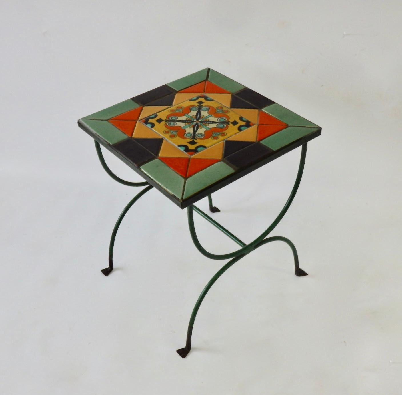 Mid-20th Century My Favourite California Tile Table in Wrought Iron Base