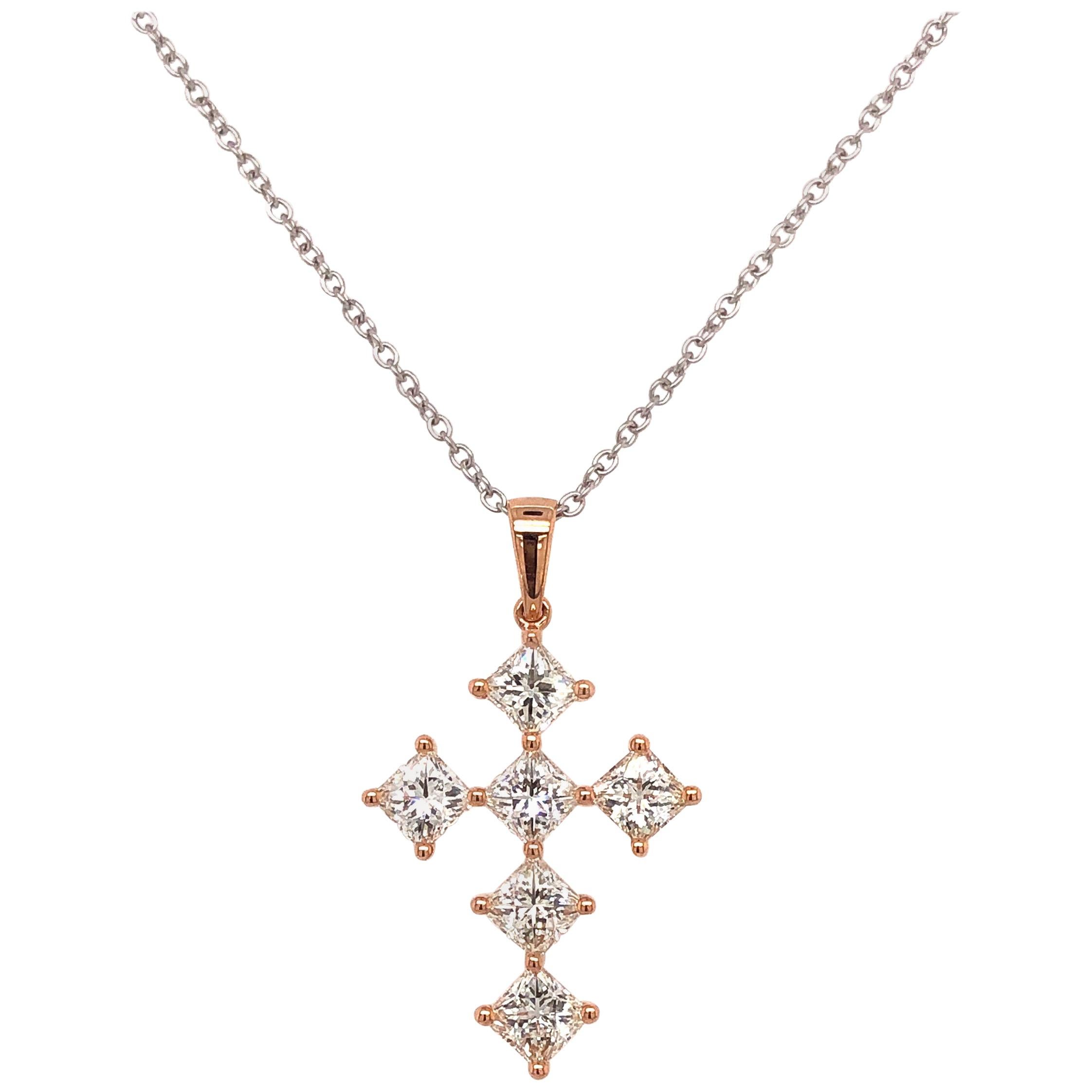 My Girl Diagonal Cross Pendant in 18 Karat Rose Gold Set with Diamonds For Sale