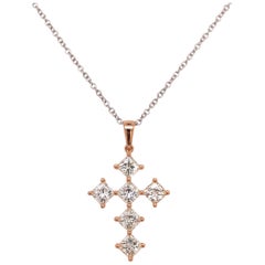My Girl Diagonal Cross Pendant in 18 Karat Rose Gold Set with Diamonds