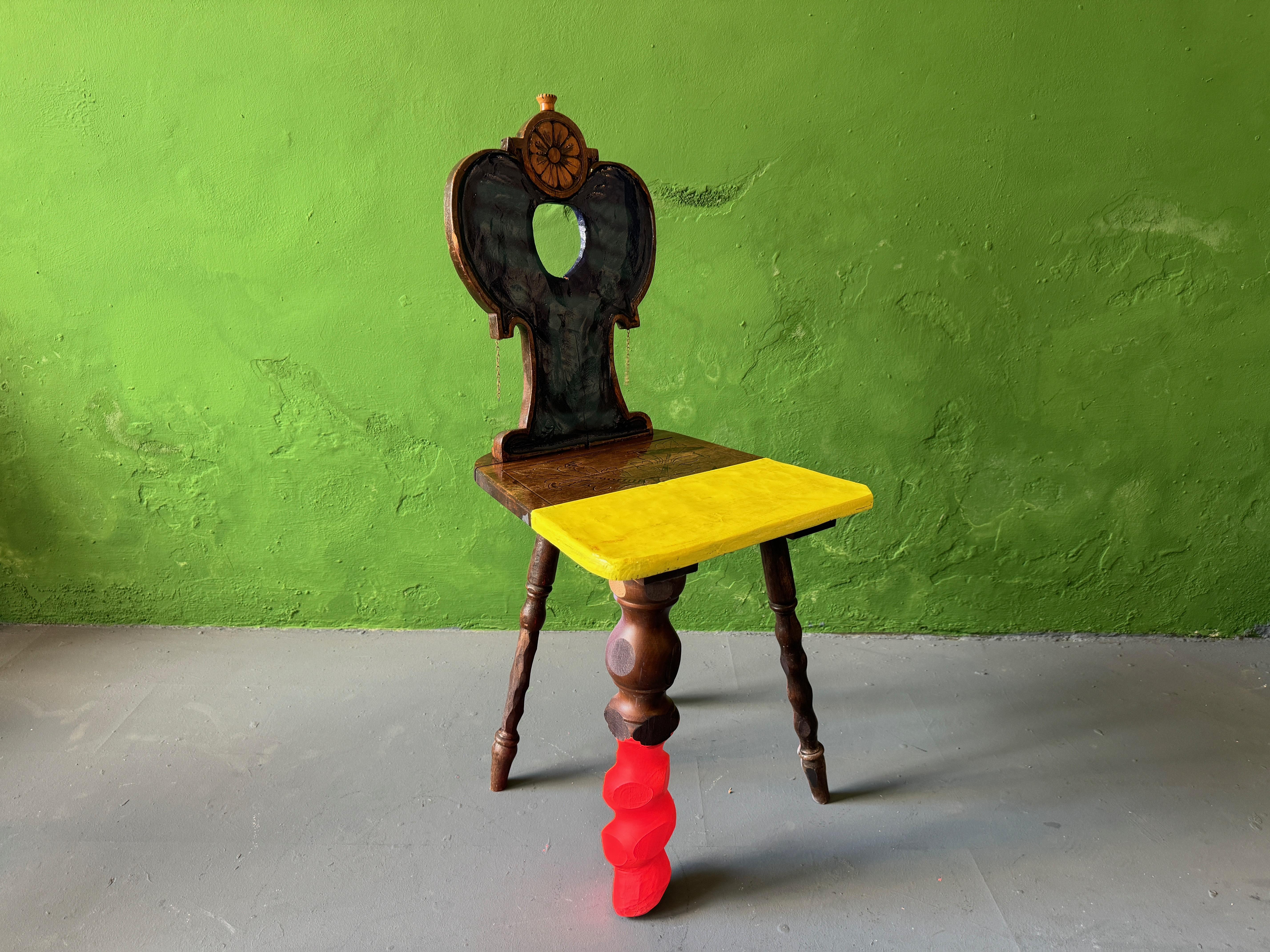 My Land Is Your Land Farm Chair by Markus Friedrich Staab
One of a Kind
Dimensions: D 45 x W 42 x H 86 cm.
Materials: Wood, lacquer, paint.

Farm chair from Austria, contemporized.

Markus Friedrich Staab
Furniture has always surrounded us.